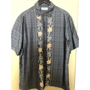 Roundtree & Yorke Caribbean Hawaiian Button Down Shirt Mens Sz L Gray Floral